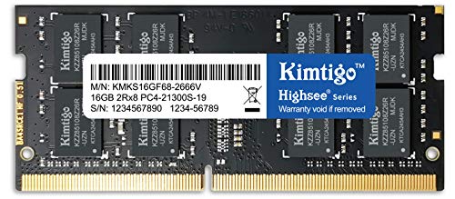kimtigo DDR4 16 GB Laptop Dram 2666 MHz (PC4-21300) CL19 (kompatibel mit 2400 MHz oder 2133 MHz) 1,2 V Notebook (SODIMM) RAM Non-ECC Unbuffered Single Rank 260 Pin PC Computer Speichermodul Upgrade von kimtigo