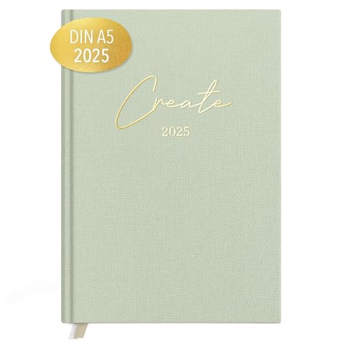 KIND OF HAZEL® Terminplaner 2025 A5 Khaki | Hochwertiger Kalender 2025 Planer mit Goldfolienprägung | Notizbuch A5 Organisieren | To Do Liste Daily Journal 2025 Tagebuch für Erwachsene von kind of hazel