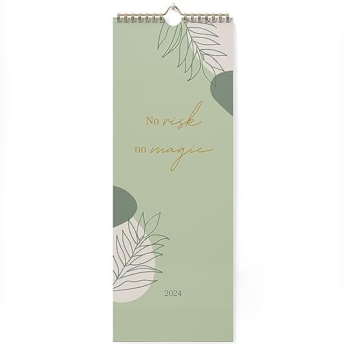 KIND OF HAZEL® Wandkalender 2024 "No Risk, No Magic” Khaki I Familienkalender 2024 3 Spalten mit Goldfolienprägung I Kalender Familienplaner 2024 | Kalender 2024 Familien Organizer Paarkalender von kind of hazel