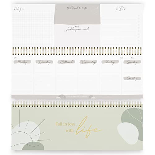 KIND OF HAZEL® Wochenplaner I Wunderschöner Tischkalender Quer mit To Do Listen und Notizen I hochwertiger Stehkalender undatiert mit Goldfolienprägung von kind of hazel