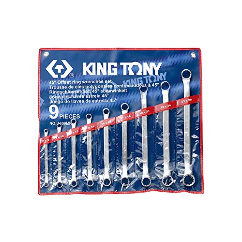 KING TONY 1609MR Ringschlüsselsatz 45 Grad gekröpft, mit Nylon-Beutel, 8 mm - 26 mm, 9-teilig von king tony