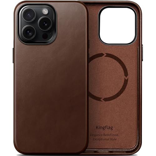kingflag Leder Hülle für iPhone 13 Pro 6,1 Zoll Ölwachs-Oberleder Handyhülle extra Dünn Kompatibel mit MagSafe Metallknöpfen (Vintage Braun) von kingflag