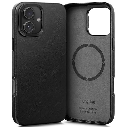 kingflag Leder hülle für iPhone 16 6,1 Zoll mit integrierter Versteck Ständer, Kompatibel mit MagSafe, Kratzfeste Handyhülle aus Vintage-Textur-Ölwachs-Rindsleder, Extra Dünn, mit Metallknöpfen kingflag Leder hülle für iPhone 16 6,1 Zoll mit integrierter Versteck Ständer, Kompatibel mit MagSafe, Kratzfeste Handyhülle aus Vintage-Textur-Ölwachs-Rindsleder, Extra Dünn, mit Metallknöpfen von kingflag