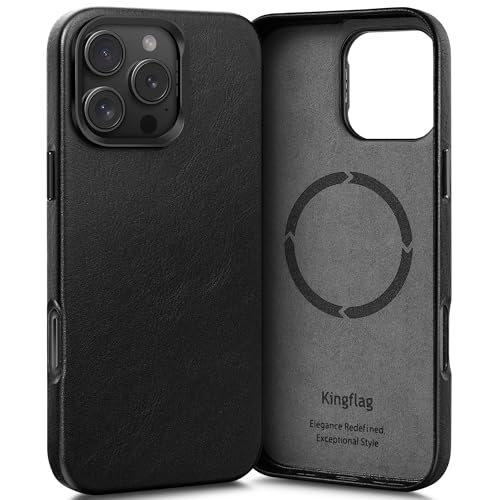 kingflag Leder hülle für iPhone 16 Pro 6,3 Zoll mit integrierter Versteck Ständer, Kompatibel mit MagSafe, Kratzfeste Handyhülle aus Vintage-Textur-Ölwachs-Rindsleder, Extra Dünn, mit Metallknöpfen kingflag Leder hülle für iPhone 16 Pro 6,3 Zoll mit integrierter Versteck Ständer, Kompatibel mit MagSafe, Kratzfeste Handyhülle aus Vintage-Textur-Ölwachs-Rindsleder, Extra Dünn, mit Metallknöpfen von kingflag