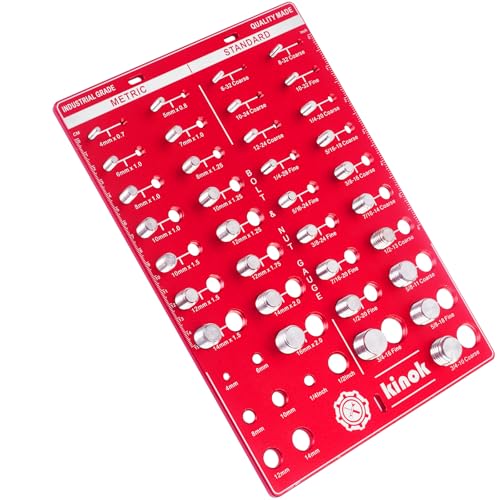 Kinok - 42 Muttern und Schrauben, Gewindemessgerät, Größe und Gewindelehre, 19 Standard- und 15 metrische Größen, 8 Bit-Messgeräte mit Zentimeter und Zoll-Lineal, rot Kinok - 42 Muttern und Schrauben, Gewindemessgerät, Größe und Gewindelehre, 19 Standard- und 15 metrische Größen, 8 Bit-Messgeräte mit Zentimeter und Zoll-Lineal, rot von kinok