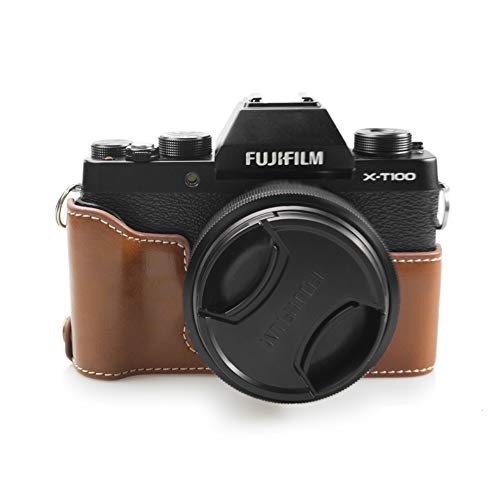 Fuji XT100 X-T100 Tasche, kinokoo PU Leder Tasche für Fuji X-T100/XT100 Kamera, Halbe Abdeckung Handgriff (braun) von kinokoo