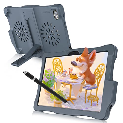 Kinder Tablet- Android 12 Tablet PC 10 Zoll Tablet für Kinder mit Hülle und Stift Quad-core,Tablet 3GB RAM 64GB ROM(TF 256GB) 6000mAh Akku,2MP+5MP Kamera,IPS FHD 1280*800,5G Wifi,Bluetooth 5,0 (Grau) von kinstone