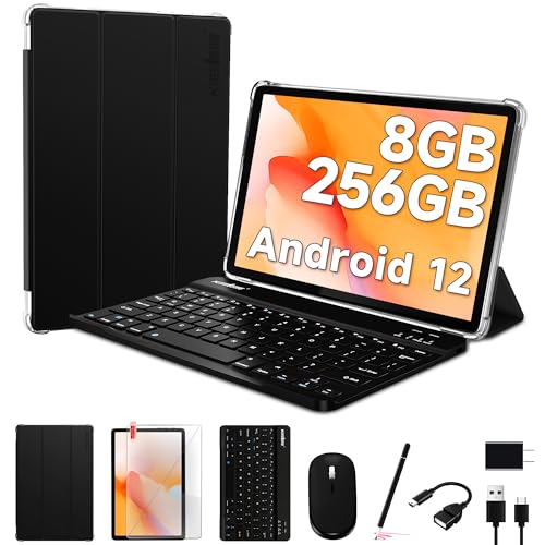 Tablet PC 10,1 Zoll-Kintone Tablet PC 2 in 1 MTK 8183 CPU,Android 12 Tablet mit 8GB Ram 256GB Rom,Tablet Computer 2 in 1 mit Tastatur Maus Stift Table von kinstone