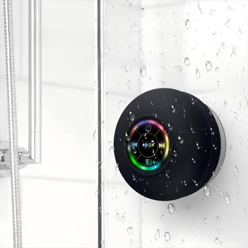 Dusche Bluetooth Lautsprecher Duschlautsprecher mit Saugnapf Shower Speaker Musikbox Mini Tragbare Wireless Trompete Kabelloser Klein Klang Bass Stereo LED für Badezimmer Party Reisen Zuhause Freien von kiorziesk
