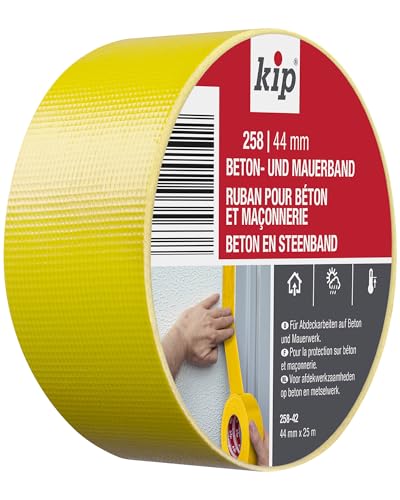 Kip Beton- und Mauerband 258-43 - Gewebeband für anspruchsvolle Anwendungen im Außenbereich - gelb 44mmx50m von kip