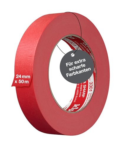 Kip MASKING-TEC Feinkrepp Ultra Sharp - Kreppband 24 mm x 50 m - Klebeband für Innen- & Außenbereich - Perfekte Farbkanten - Ausgewogene Klebkraft von kip