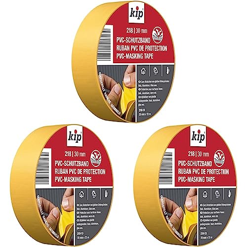 kip PVC-Schutzband Profi Abklebeband für Maler und Lackierarbeiten, 30 mm x 33 m, Gelb (Packung mit 3) von kip