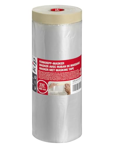 kip Tape 232-13 Feinkrepp-Masker – Abdeckfolie mit Kreppband zum Streichen & Lackieren – Schutz vor Farbflecken – 1400mm x 33m von kip