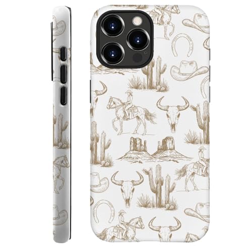 Kiritfox Schutzhülle kompatibel mit iPhone 13 Pro, Western-brauner Cowboy-Schädel, wilde Hybrid-Schutzhülle, 2-lagige Hartschale, stoßfest, weich für Mädchen, Frauen, Jungen, Männer, Hülle für iPhone von kiritfox