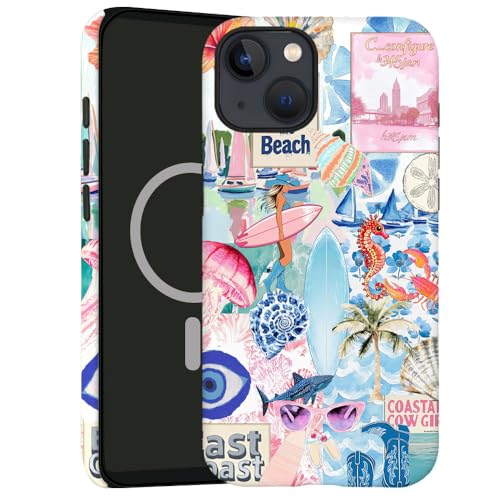 kiritfox Magnetische Schutzhülle für iPhone 14 Plus, 2-lagige Hybrid-Hartschale, stoßfest für Mädchen und Frauen [kompatibel mit MagSafe] – West Coast Collage Quallen von kiritfox