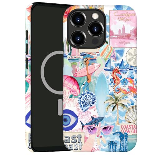 kiritfox Magnetische Schutzhülle für iPhone 15 Pro Max, Hybrid-2-lagige Hartschale, stoßfest für Mädchen und Frauen [kompatibel mit MagSafe] – West Coast Collage Quallen Blume von kiritfox