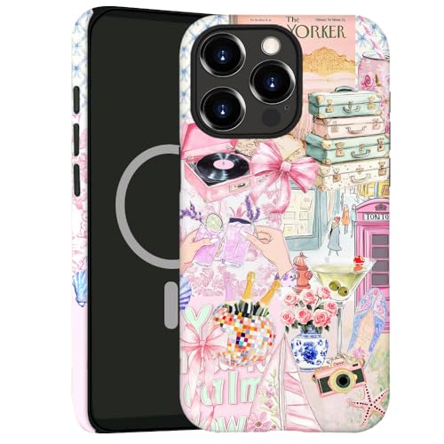 kiritfox Magnetische Schutzhülle für iPhone 16 Pro, Hybrid-Hartschale, 2-lagig, stoßfest, für Mädchen und Frauen [kompatibel mit MagSafe] – ästhetische Collage mit rosa Schleife von kiritfox