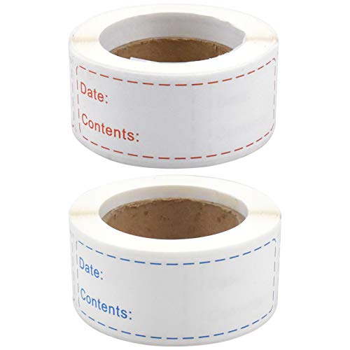 Gefrieretiketten 2 Rollen 300 Stücke Tiefkühletiketten Etiketten Datum Lebensmitteletiketten Gefrierschrank Selbstklebend für Küche Haushalt Marmelade Behälter 76x25mm (Blau und Rot) von kissral