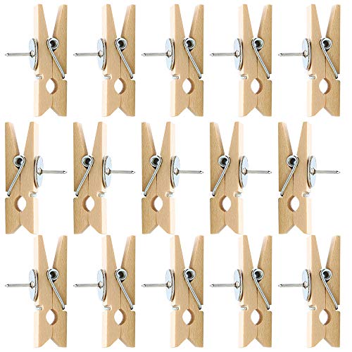 Kissral 50Pcs Push Pins with Wooden Clips, Wooden Pegs with Pushpins, Paper Clips with Pins Drawing Pins Thumbtacks 35x7mm for Cork Boards Notice Board Map Drawing Pictures Hanging Natural von kissral