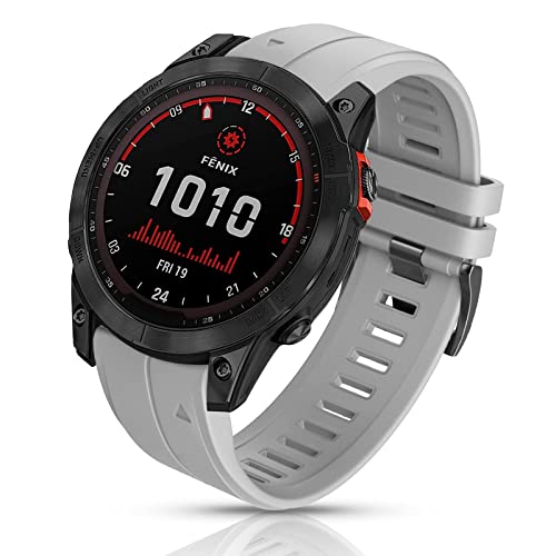 Armband für Garmin Fenix 6X /Fenix 6X Pro/Fenix 7X/Fenix 5X /Fenix 5X Plus/Fenix 3 /Fenix 3 HR, 26mm Breite Silikon Estrazarmband Quick-Fit Uhrenarmband für Garmin smartwatch (Grau-2) von kitway-my