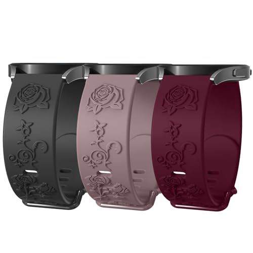 Floral Galaxy Armband - Kompatibel für Samsung Watch 6/5/4/3 Band,6/4 Classic,Galxy 5 Pro,Gear S3/S2,20mm & 22mm Galaxy Bänder für 47 46 45 44 43 42 41 40mm (22mm, Black+Smokepurple+Winered) von kitway-my