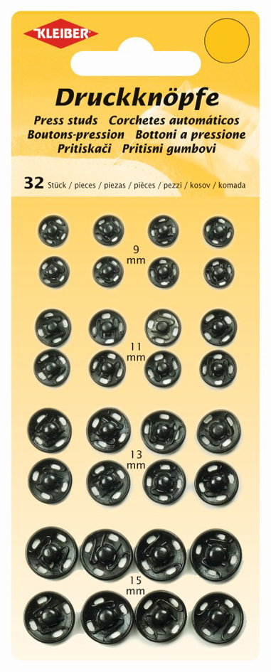 KLEIBER Druckknöpfe, Metall, schwarz, verschiedene Größen von kleiber