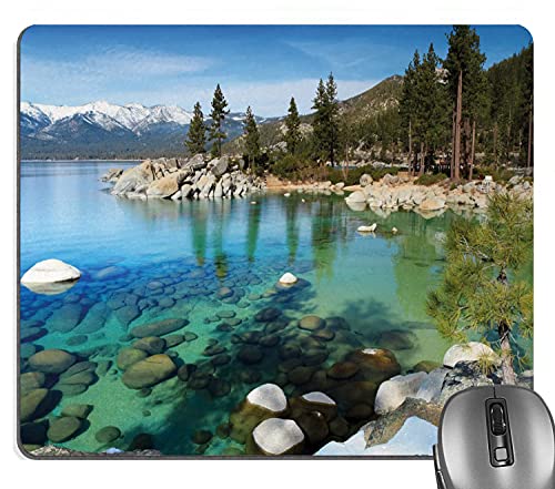 knseva Lake Tahoe Mauspad Scenic American Places Mountains with Snow Rocks in The Lake California Summer Mouse Pads von knseva
