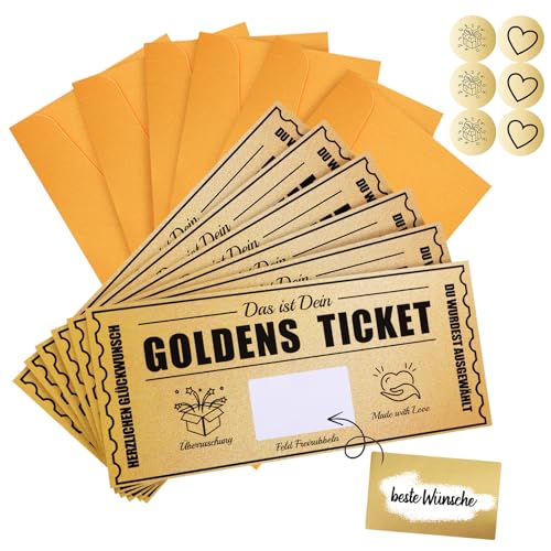 kodivenj 6 Stücke Goldenes Ticket Gutschein Zum Selber Ausfüllen Mit Rubbelaufkleber Rubbellose Selber Machen Rubbelkarte Zum Beschriften Geburtstagskarte Geburtstagsgeschenk - Geburtstagsgeschenke von kodivenj