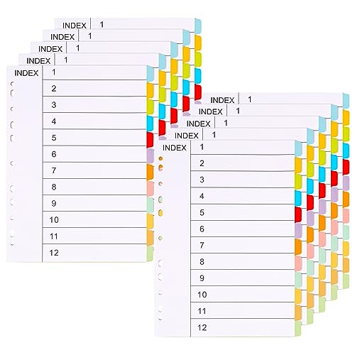 (10 Stück) Ordner Register A4 Ordner Trennblätter 12 Teil-12 Farben Trennblätter für Ordner A4 11 Löcher Gestanzt mit Digitalen Abdeckungen Ordner Register Index-Teiler von komstuon