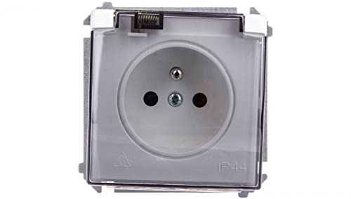Simon Basic Steckdose spritzwassergeschützt mit/u IP44 mit Gleisblende und Rauchklappe weiß BMGZ1Bz.01/11a Kontakt-simon 5902787571610 von kontakt-simon
