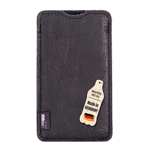 kontor28-Smartphone Hülle, Tasche passend für Apple iPhone 12 Pro Max, Slim-Fit Sleeve aus naturbelassenes Büffel Leder+Natur Wollfilz. Handgefertigt Made in Bayern, anthrazit grau schwarz von kontor28