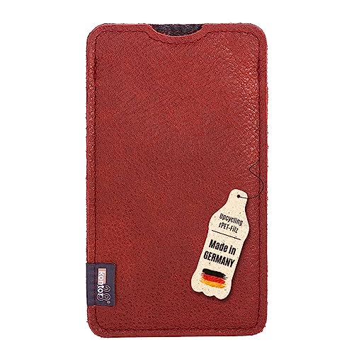 kontor28-Smartphone Hülle, Tasche passend für Apple iPhone 13/13 Pro, Slim-Fit Sleeve aus naturbelassenes Büffel Leder+Natur Wollfilz. Handgefertigt Made in Bayern, Merlot rosa rot von kontor28