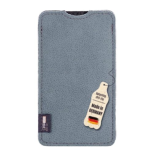 kontor28-Smartphone Hülle, Tasche passend für Apple iPhone 13 Pro Max, BREIT: passend für Smartphone+Backcase, naturbelassenes Büffel Leder+Natur Wollfilz. Handgefertigt Made in Bayern, Arctic blau von kontor28