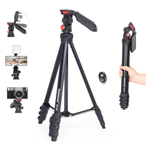 Koolehaoda 140cm Handy Stativ, Aluminium, ausziehbar, Reisestativ mit 360° Schwenkund und Neige/versteckte Handyhalterung für spiegellose DSLR-Kamera/Smartphone, Maximale Traglast 3 kg von koolehaoda