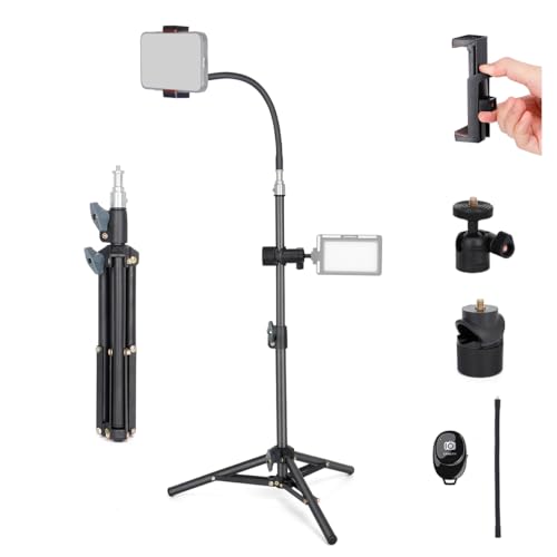 Koolehaoda 60cm Hoch Handy Stativ Flexibel Tischstativ mit 360° Kugelkopf und 26cm Schwanenhals, Schwerlast Aluminium Stativ für Video-Licht, Ringlicht, Telefonhalterung - Schwarz von koolehaoda