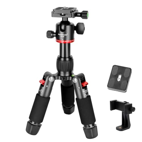 Koolehaoda Kamera Mini Stativ, 46cm Tragbares kompaktes Desktop Stativ mit 360 ° Low-Profile Kugelkopf und Zwei 1/4" Schnellwechselplatten für DSLR Kameras, Belastung bis zu 6 kg (TMQ-255S) von koolehaoda