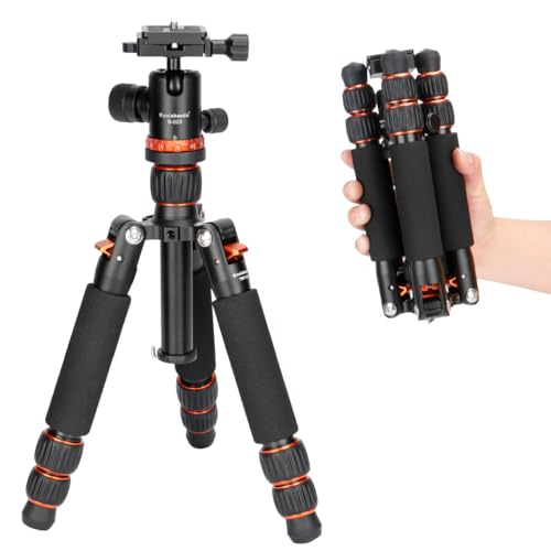 Koolehaoda Kamera Mini Stativ, Tischstativ aus Aluminiumlegierung, Höhe 21–63,5 cm, mit 360-Grad Kugelkopf für DSLR-Kameras, Video-Camcorder, Belastung bis zu 10 kg – (TMP-223 Orange) von koolehaoda