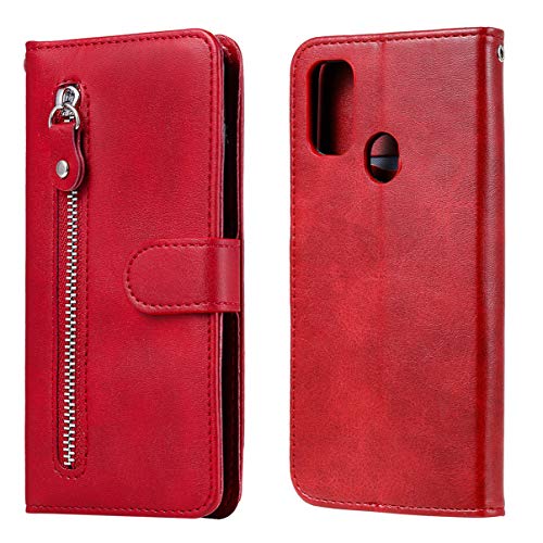 Hülle für Samsung Galaxy M21 / M30s Handyhülle Flip PU Leder Hülle Handy Tasche Reißverschluss Wallet Case Cover mit Ständer Kartenfach und Magnet Schutzhülle für Samsung Galaxy M21 / M30s (Rot) von kowaku