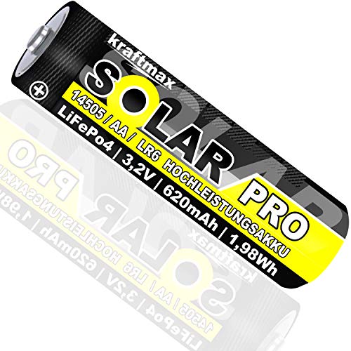 1 er Pack SOLAR pro Mignon AA Akkus - wiederaufladbare Batterien - 3,2V / 1,92Wh / 14505 - LiFePo4 Hochleistungs- Akku Batterie speziell für Solarlampen | Solar Lichterkette | Solarleuchte | Leuchte von kraftmax