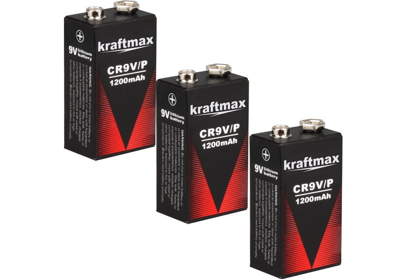 kraftmax 3X 9V Block Lithium Hochleistungs- Longlife Batterien für Rauchmelder Batterie von kraftmax