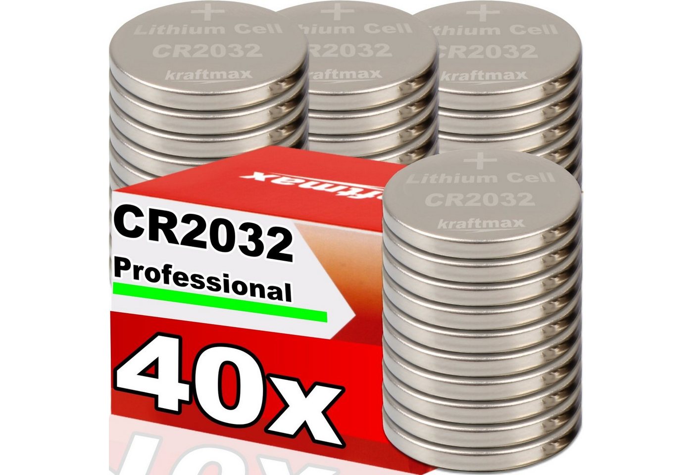 kraftmax 40er Pack CR2032 Lithium Hochleistungs- Batterie Knopfzelle von kraftmax
