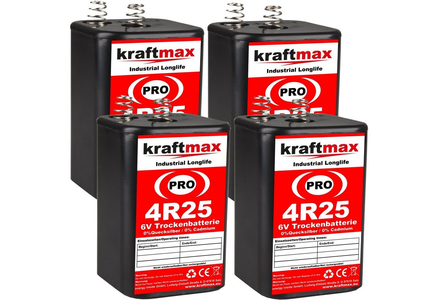 kraftmax 4er Pack 4R25 PRO - 6V Longlife Blockbatterie - 6 Volt Batterie Block Batterie, (1 St) von kraftmax