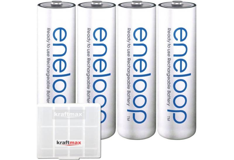 kraftmax 4er Pack Panasonic Eneloop AA Akkus Hochleistungs Batterien in Box Akku (1 St) von kraftmax