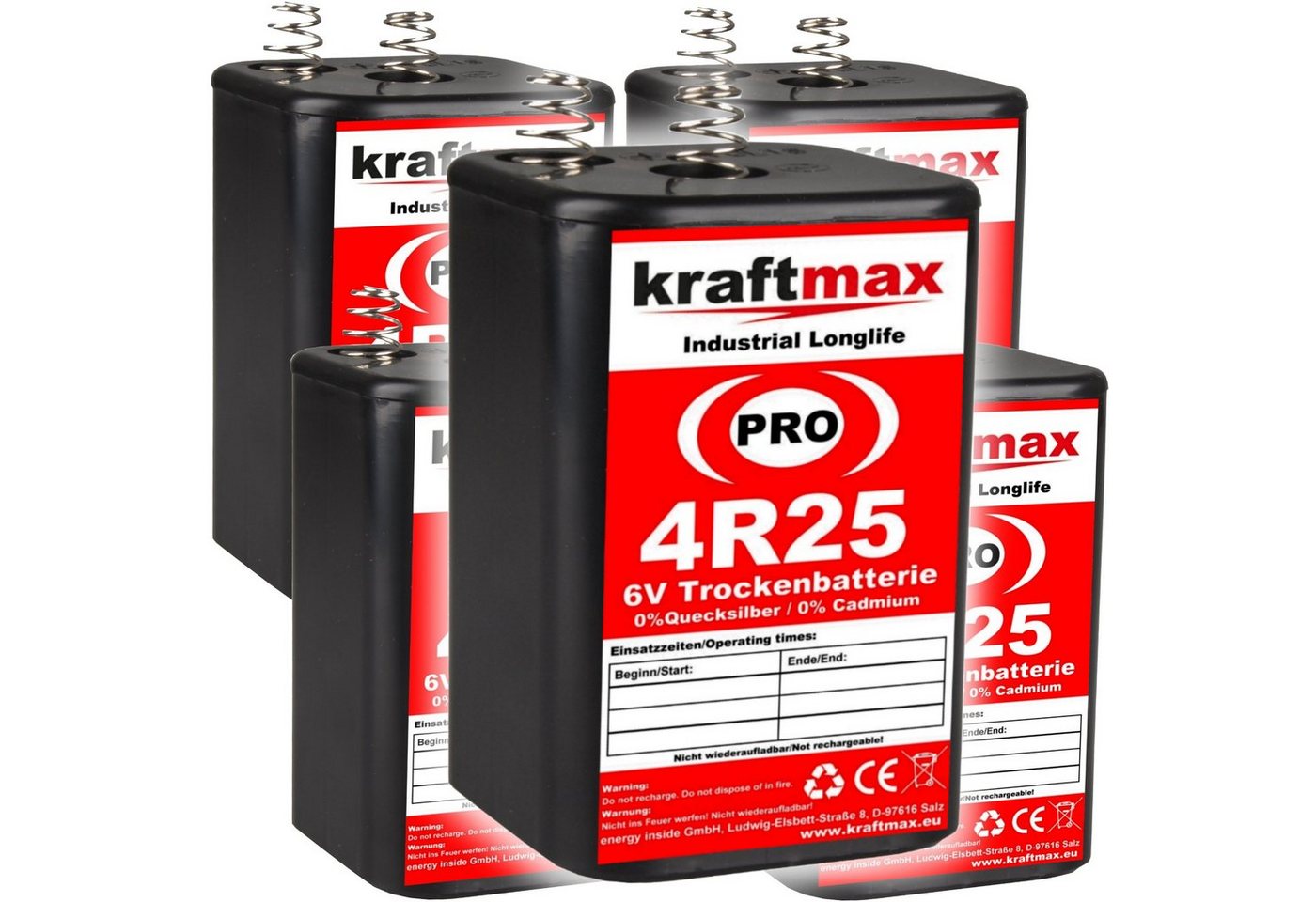 kraftmax 5er Pack 4R25 Pro - 6V Hochleistungs- Industrial Blockbatterie Batterie, (1 St) von kraftmax
