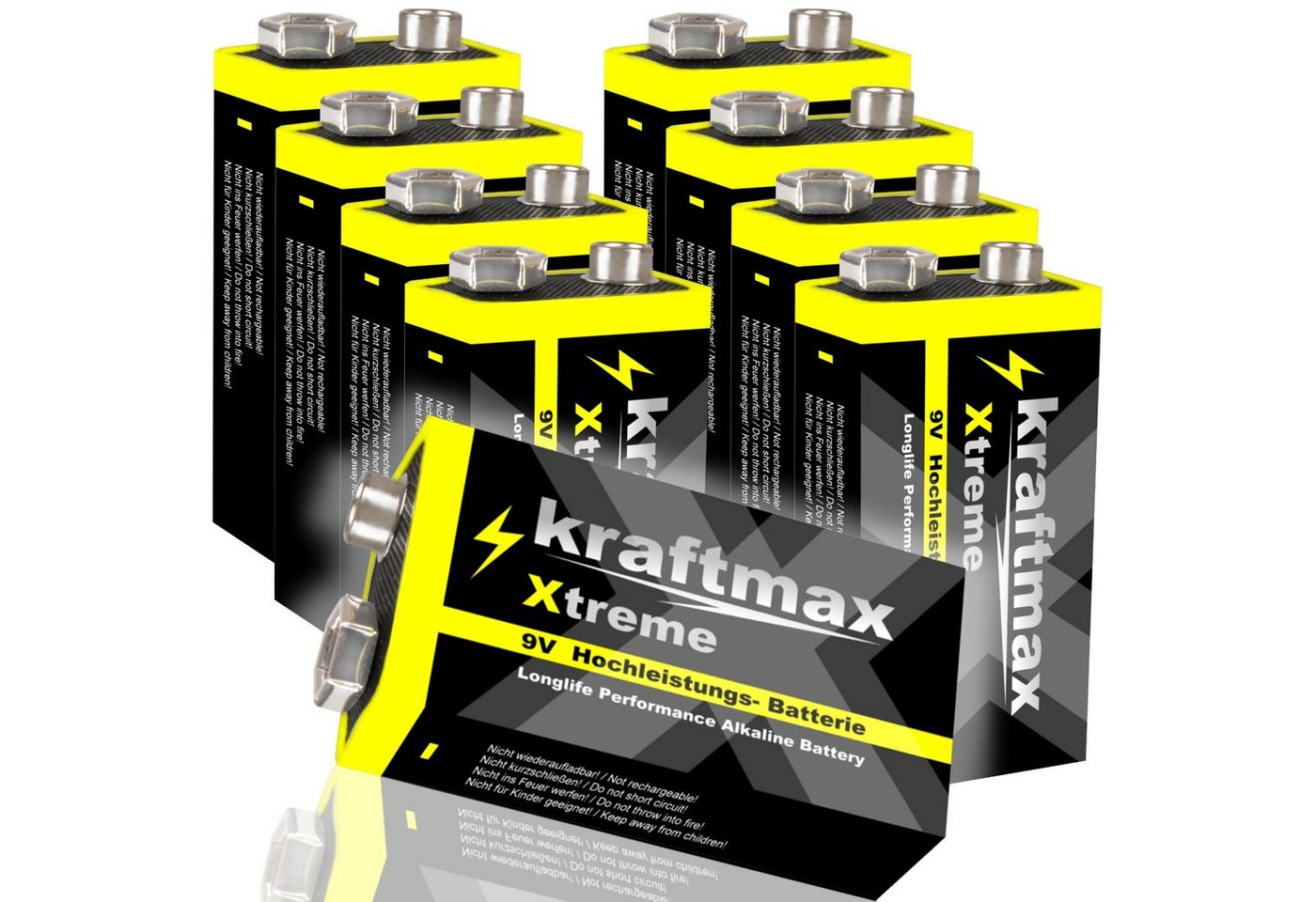 kraftmax 8er Pack Xtreme 9V Block Longlife Batterien 6LR61 9 Volt Batterie von kraftmax