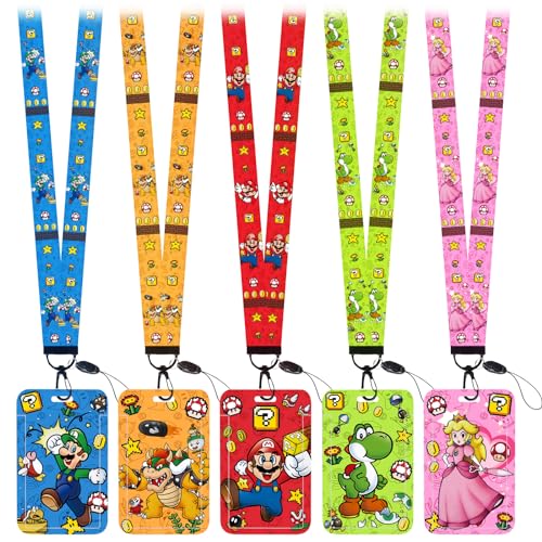 Mario-Umhängeband für Schlüssel, Mario-Ausweishalter, Schlüsselanhänger, Karten-Lanyards, Mario-Partygeschenke für Mädchen, Jungen, Kinder, Lehrer, 5 Stück von krelhia
