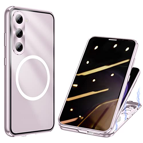 ksscaly Anti Peeping Hülle für Samsung Galaxy S23 Kompatibel mit Magsafe 360 Grad Schutz Case Privatsphäre Gehärtetes Glas Magnetische Adsorption Metallrahmen Handyhülle Anti-Spähen Cover (Violett) von ksscaly