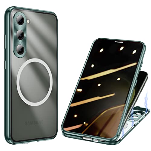 ksscaly Anti Peeping Hülle für Samsung Galaxy S23 Kompatibel mit Magsafe 360 Grad Schutz Case Privatsphäre Gehärtetes Glas Magnetische Adsorption Metallrahmen Handyhülle Anti-Spähen Cover (Grün) von ksscaly