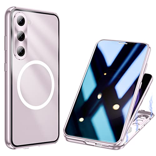 ksscaly Anti Peeping Hülle für Samsung Galaxy S23 Plus Kompatibel mit Magsafe 360 Grad Schutz Case Privatsphäre Gehärtetes Glas Magnetische Adsorption Metallrahmen Handyhülle Anti-Spähen Cover Violett von ksscaly