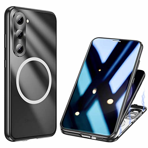 ksscaly Anti Peeping Hülle für Samsung Galaxy S23 Plus Kompatibel mit Magsafe 360 Grad Schutz Case Privatsphäre Gehärtetes Glas Magnetische Adsorption Metallrahmen Handyhülle Anti-Spähen Cover Schwarz von ksscaly